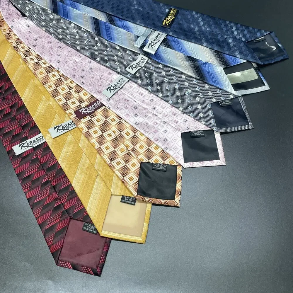 Karako Mens Silk Necktie 7pc Extra Long 62 Inch Wide Geometric Striped Assorted